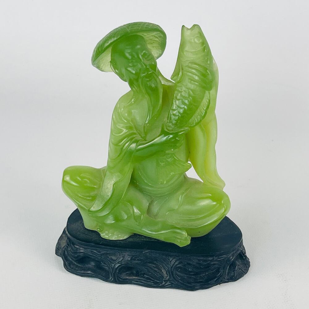 Vintage Resin Green Asian Fisherman 4 5/8" Tall